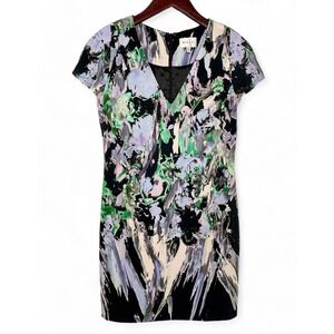 MILLY New York Watercolor‎ Jacquard Sheath Cocktail Mini Dress Size 2 Cap Sleeve